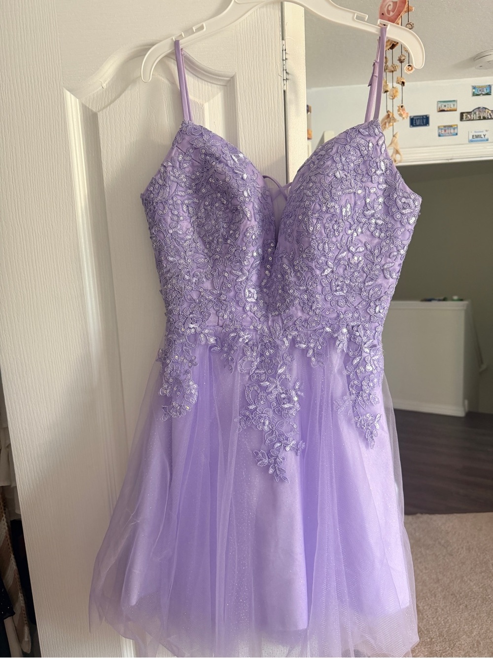 Lavender Lace A-Line Spaghetti Strap Dress